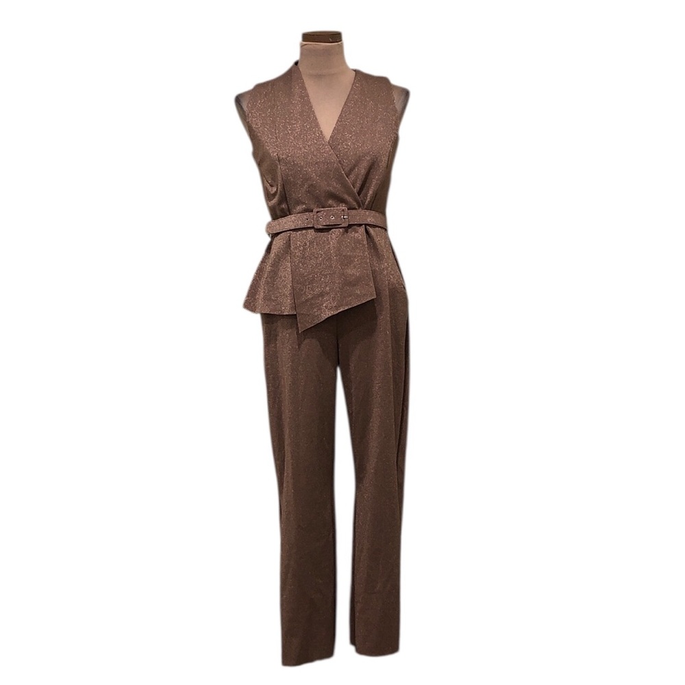 Chiara Boni Kerolyn Jumpsuit Size Medium Metallic Brown